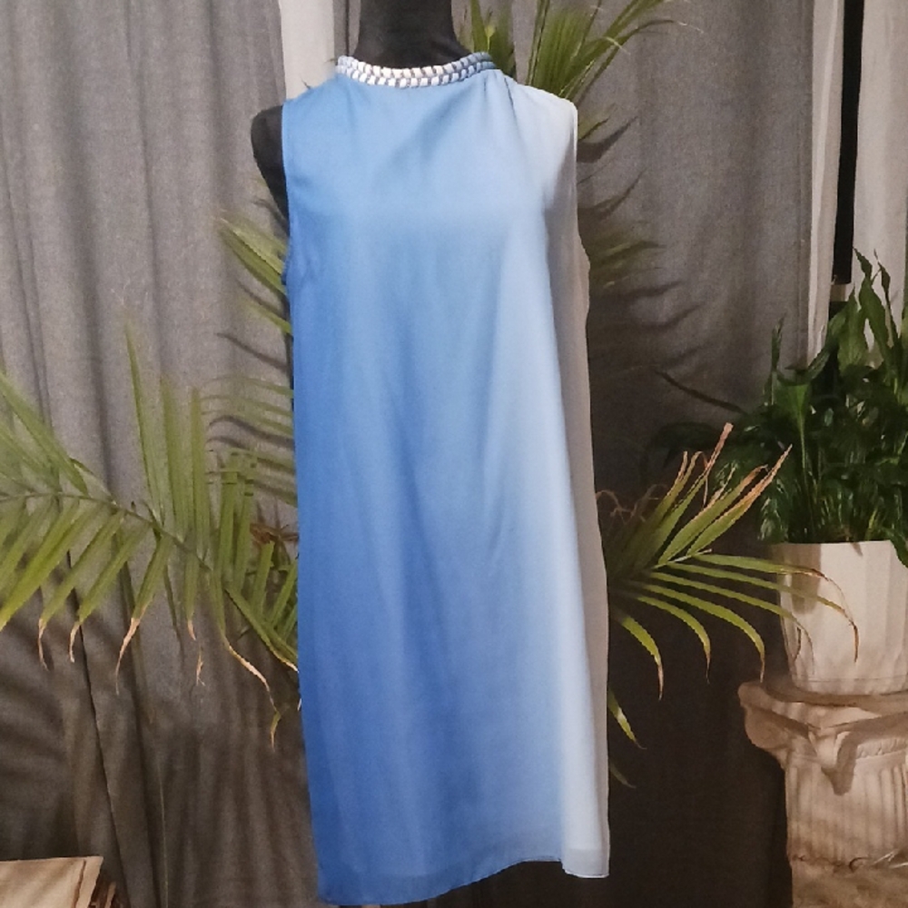 Belle Bagley Mishka Two Tone Blue Sheath Dress w detail Chsu Cocktail Nights.